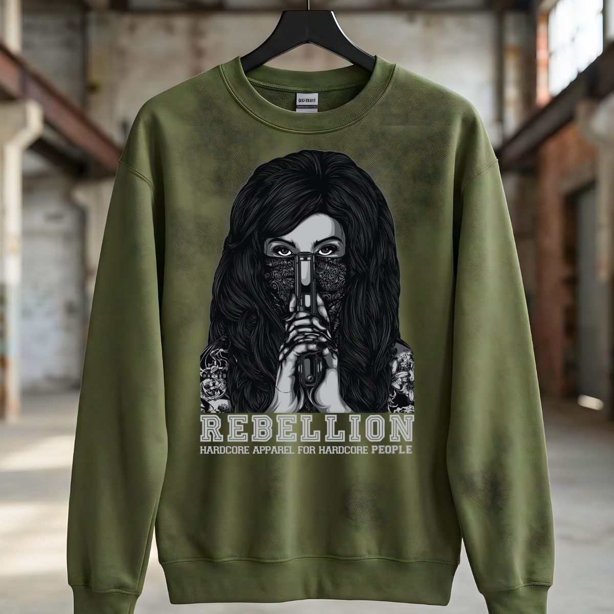 Rebellion streetwear crewneck sweatshirt front view