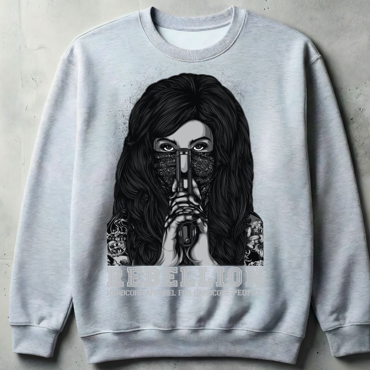 Rebellion streetwear crewneck sweatshirt front view