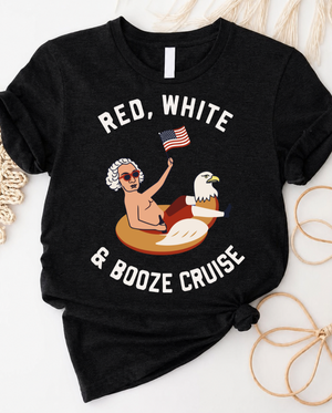 Red white and booze cruise tee with patriotic beer graphic design
