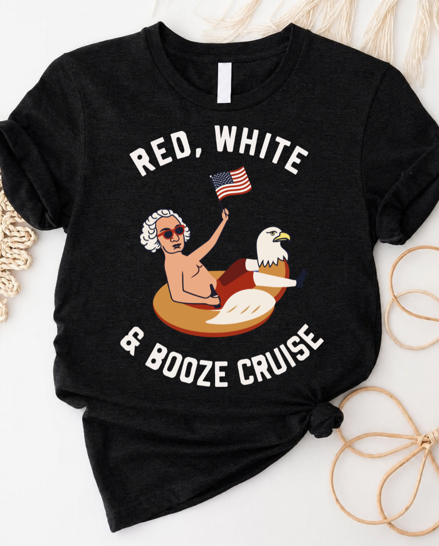 Red white and booze cruise tee with patriotic beer graphic design
