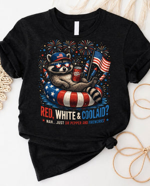 Red white and coolaid 4 july tee with playful patriotic graphic
