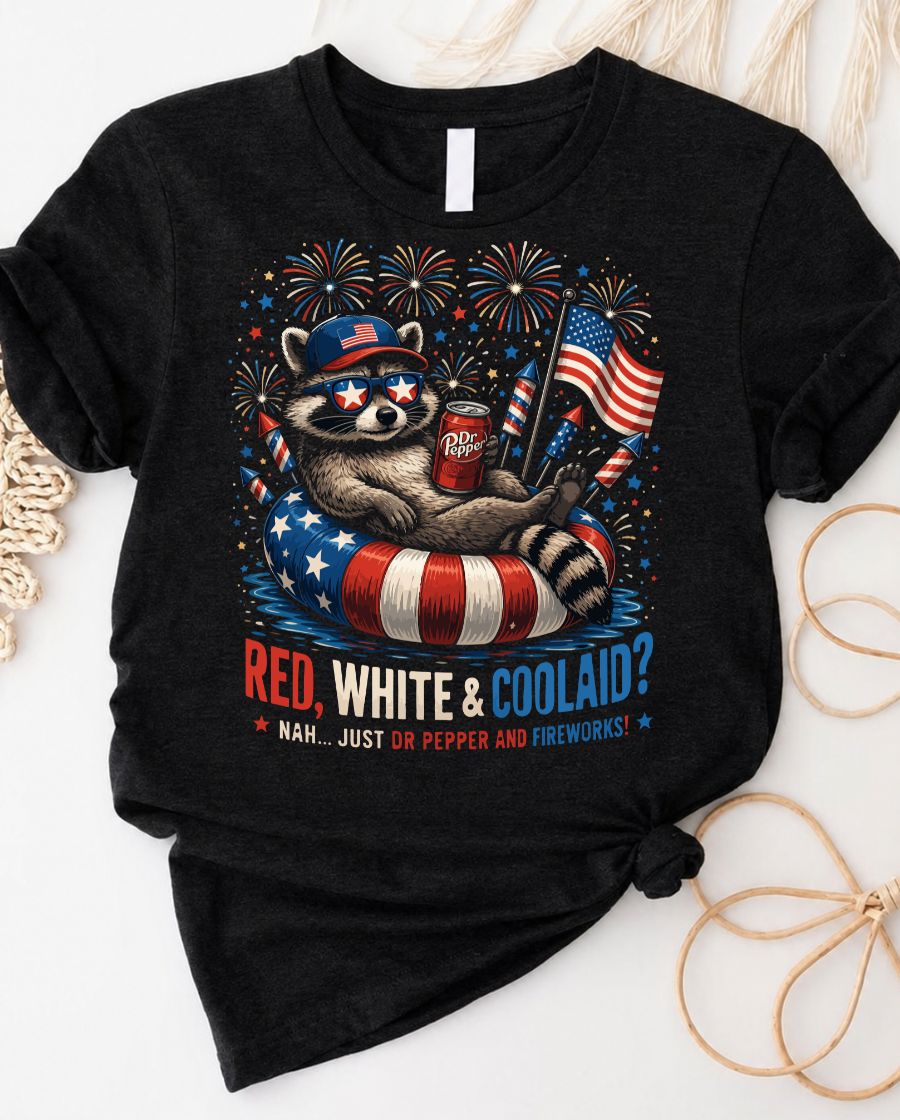Red white and coolaid 4 july tee with playful patriotic graphic