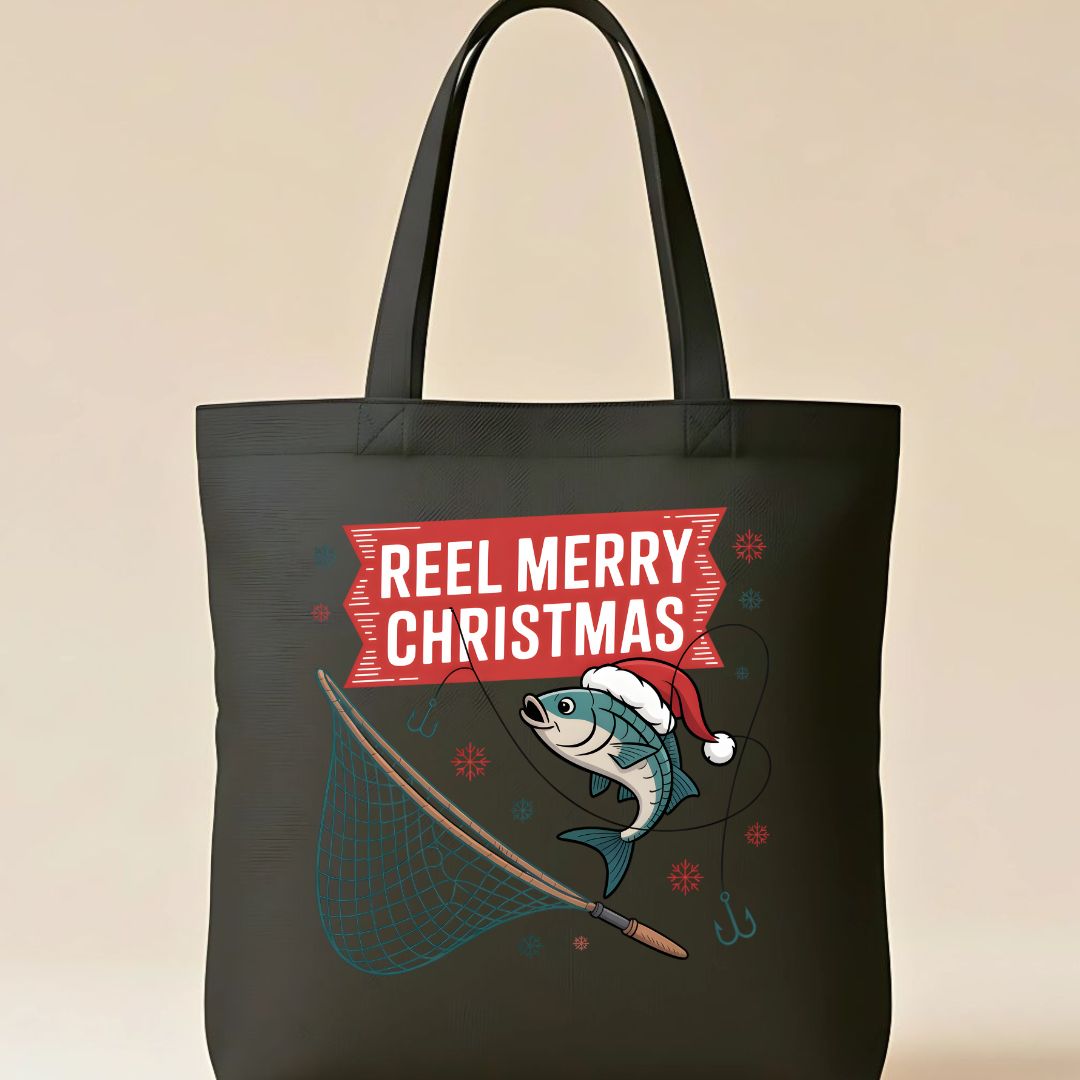 Reel Merry Christmas Fishing Pun Tote Bag