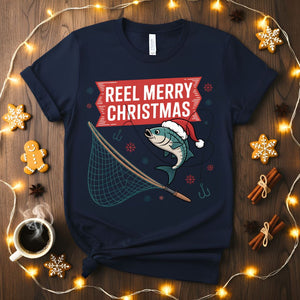 Reel Merry Christmas fishing pun holiday t-shirt