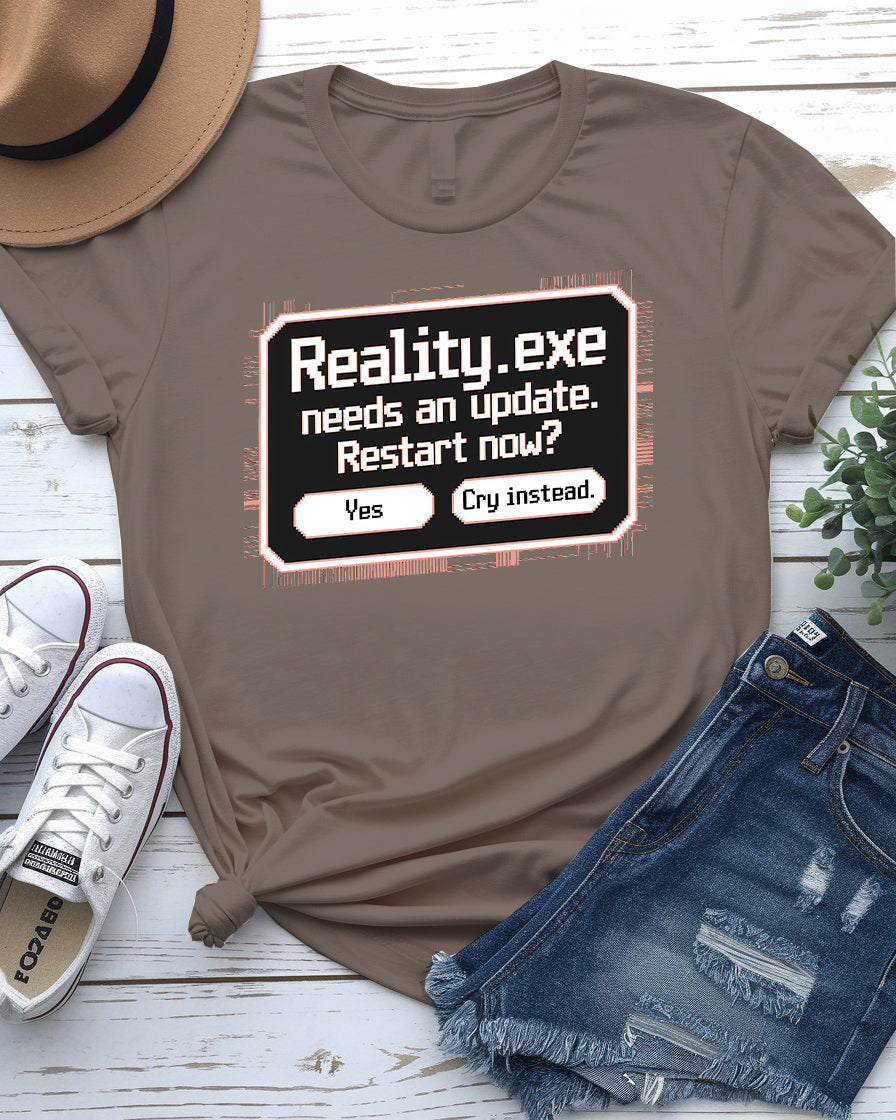 Restart Now Funny Tee – Humorous tech-themed t-shirt by Memez Store