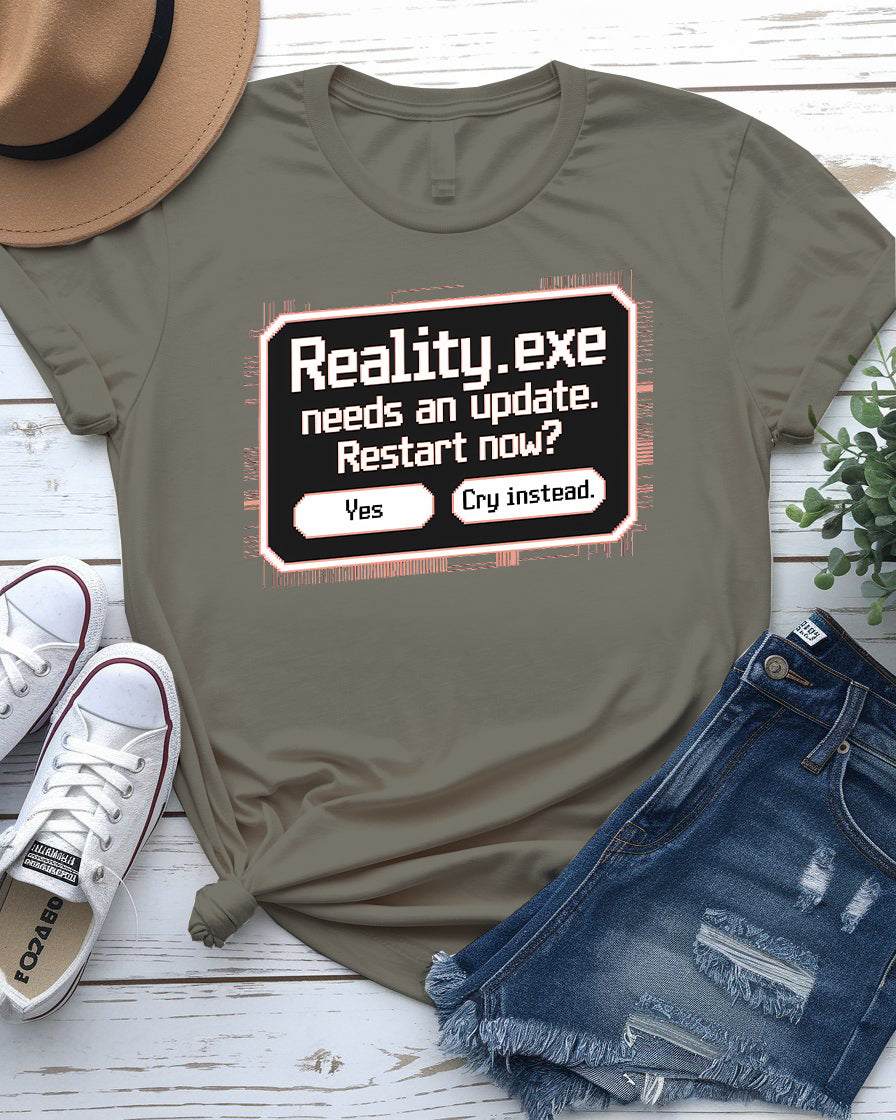 Restart Now Funny Tee – Humorous tech-themed t-shirt by Memez Store