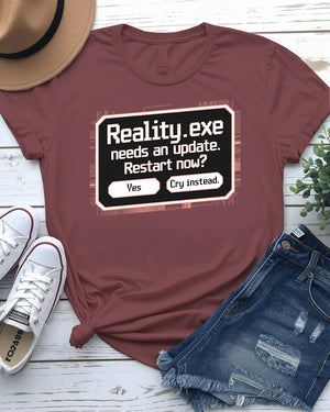 Restart Now Funny Tee – Humorous tech-themed t-shirt by Memez Store