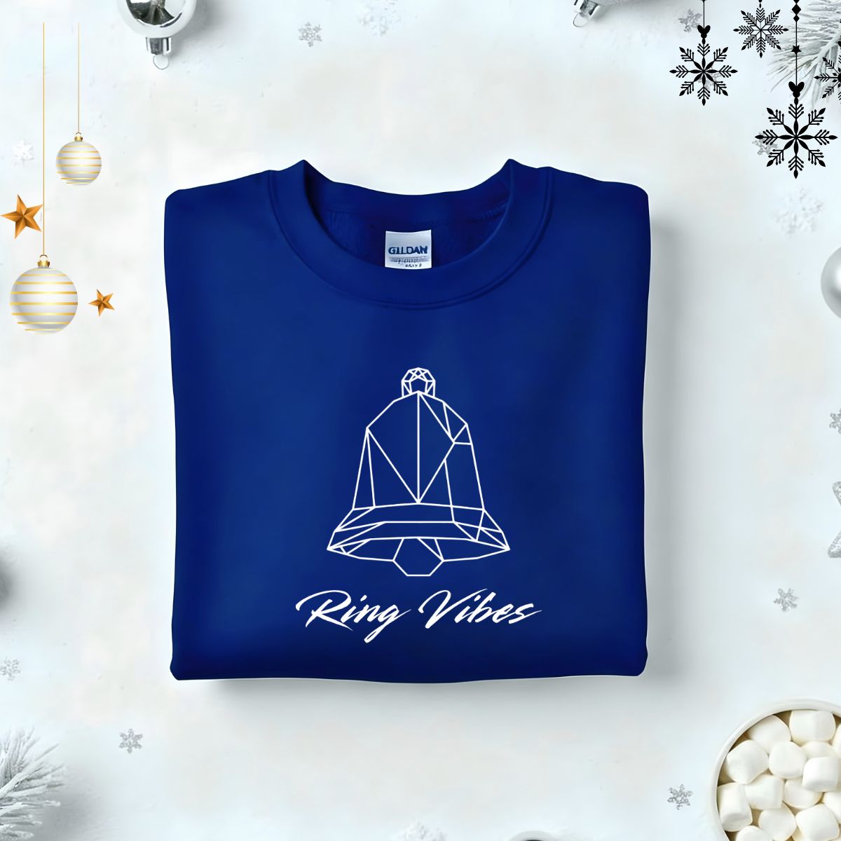 Ringer Vibes Typographical Embroidered Sweatshirt – festive winter sweatshirt with minimalist embroidered text, soft unisex fleece pullover from Memez.Store, perfect for holiday vibes and notification lovers.