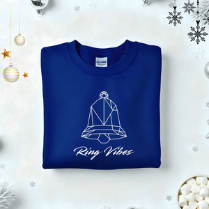 Ringer Vibes Typographical Embroidered Sweatshirt – festive winter sweatshirt with minimalist embroidered text, soft unisex fleece pullover from Memez.Store, perfect for holiday vibes and notification lovers.