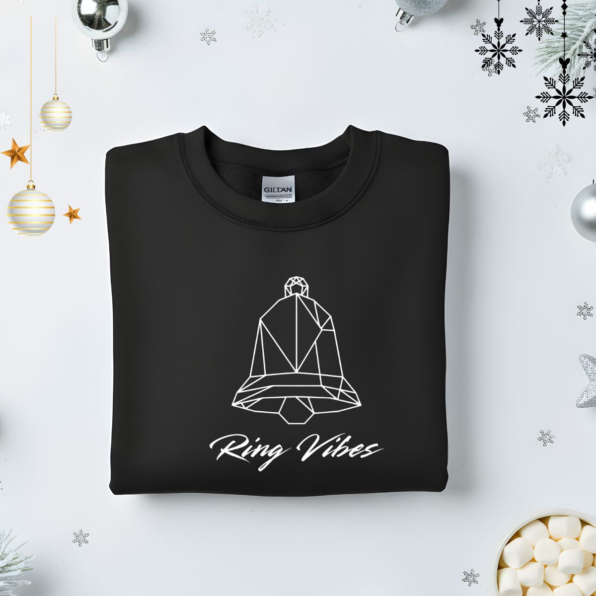 Ringer Vibes Typographical Embroidered Sweatshirt – festive winter sweatshirt with minimalist embroidered text, soft unisex fleece pullover from Memez.Store, perfect for holiday vibes and notification lovers.