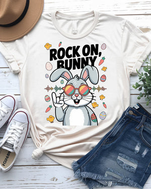 Rock On Bunny Funny Easter T-Shirt Design