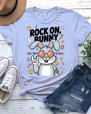Rock On Bunny Funny Easter T-Shirt Design