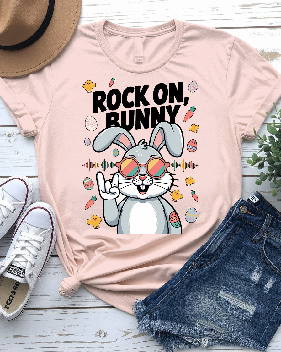 Rock On Bunny Funny Easter T-Shirt Design