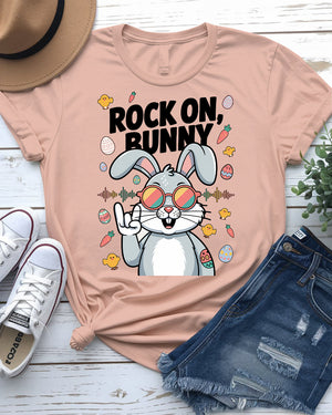 Rock On Bunny Funny Easter T-Shirt Design