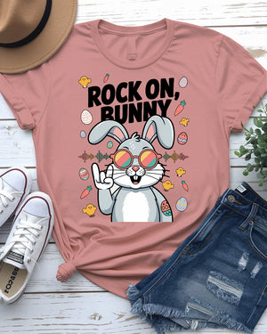 Rock On Bunny Funny Easter T-Shirt Design
