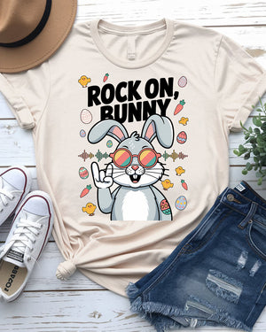 Rock On Bunny Funny Easter T-Shirt Design
