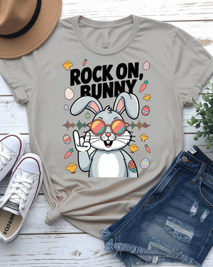 Rock On Bunny Funny Easter T-Shirt Design