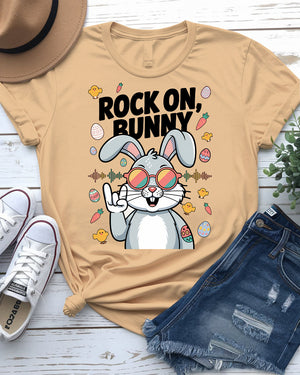 Rock On Bunny Funny Easter T-Shirt Design