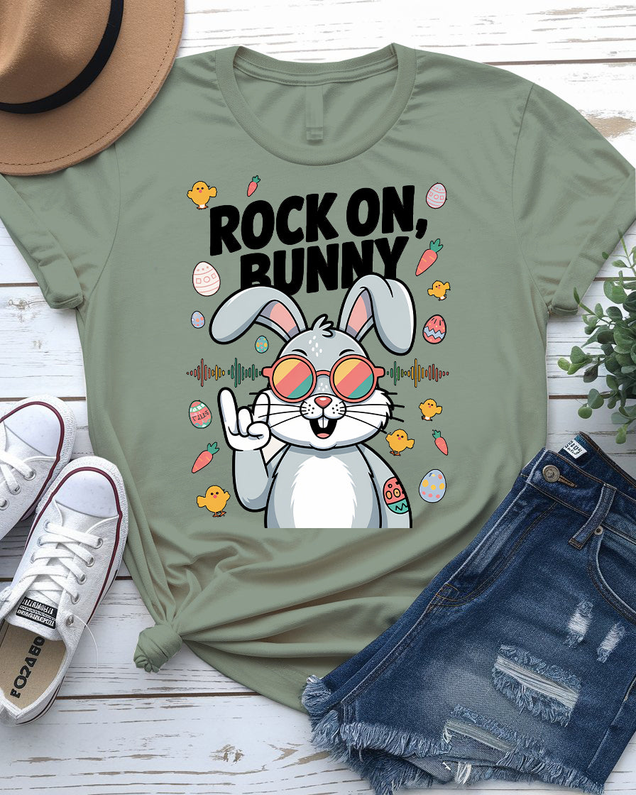 Rock On Bunny Funny Easter T-Shirt Design