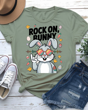 Rock On Bunny Funny Easter T-Shirt Design