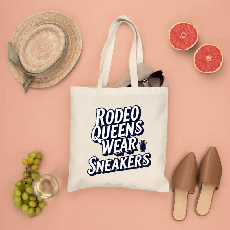 Rodeo Queen Wear Sneaker Canvas Tote Bag – Memez Store Funny Western Tote