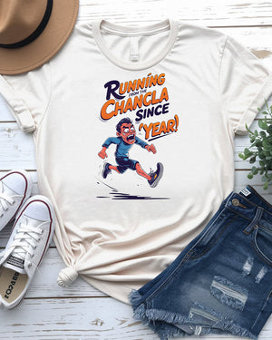 Running From Chancla Funny Tee with cartoon flip-flop design by Memez Store