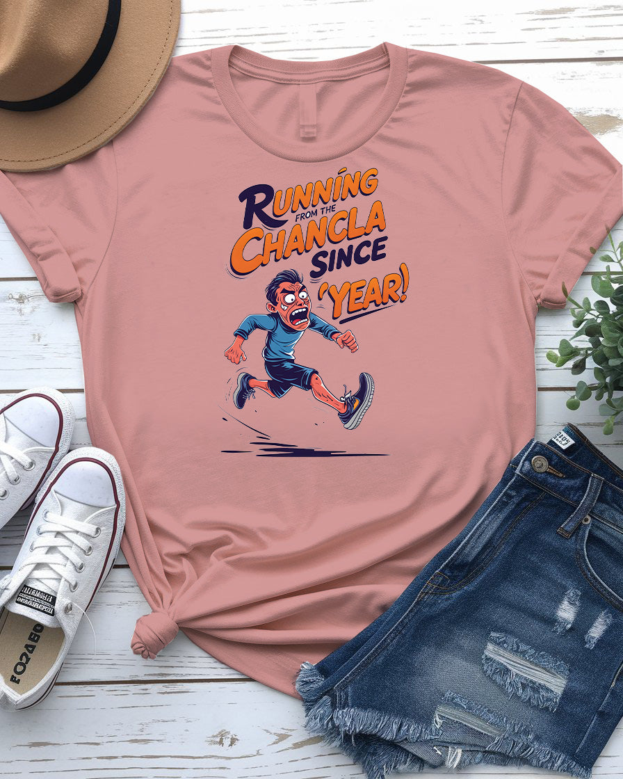 Running From Chancla Funny Tee with cartoon flip-flop design by Memez Store