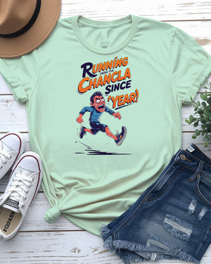 Running From Chancla Funny Tee with cartoon flip-flop design by Memez Store