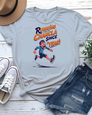 Running From Chancla Funny Tee with cartoon flip-flop design by Memez Store
