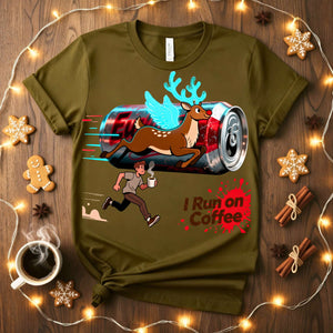 Runs on Coffee Christmas Meme Funny Tee – Funny holiday t-shirt for coffee lovers and meme fans by Memez.Store, unisex cotton shirt design.