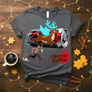 Runs on Coffee Christmas Meme Funny Tee – Funny holiday t-shirt for coffee lovers and meme fans by Memez.Store, unisex cotton shirt design.