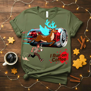 Runs on Coffee Christmas Meme Funny Tee – Funny holiday t-shirt for coffee lovers and meme fans by Memez.Store, unisex cotton shirt design.