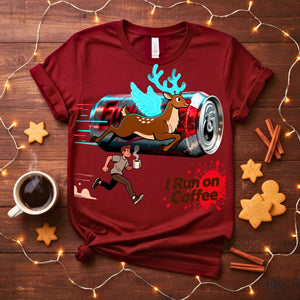 Runs on Coffee Christmas Meme Funny Tee – Funny holiday t-shirt for coffee lovers and meme fans by Memez.Store, unisex cotton shirt design.