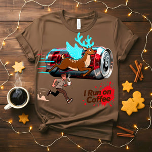 Runs on Coffee Christmas Meme Funny Tee – Funny holiday t-shirt for coffee lovers and meme fans by Memez.Store, unisex cotton shirt design.
