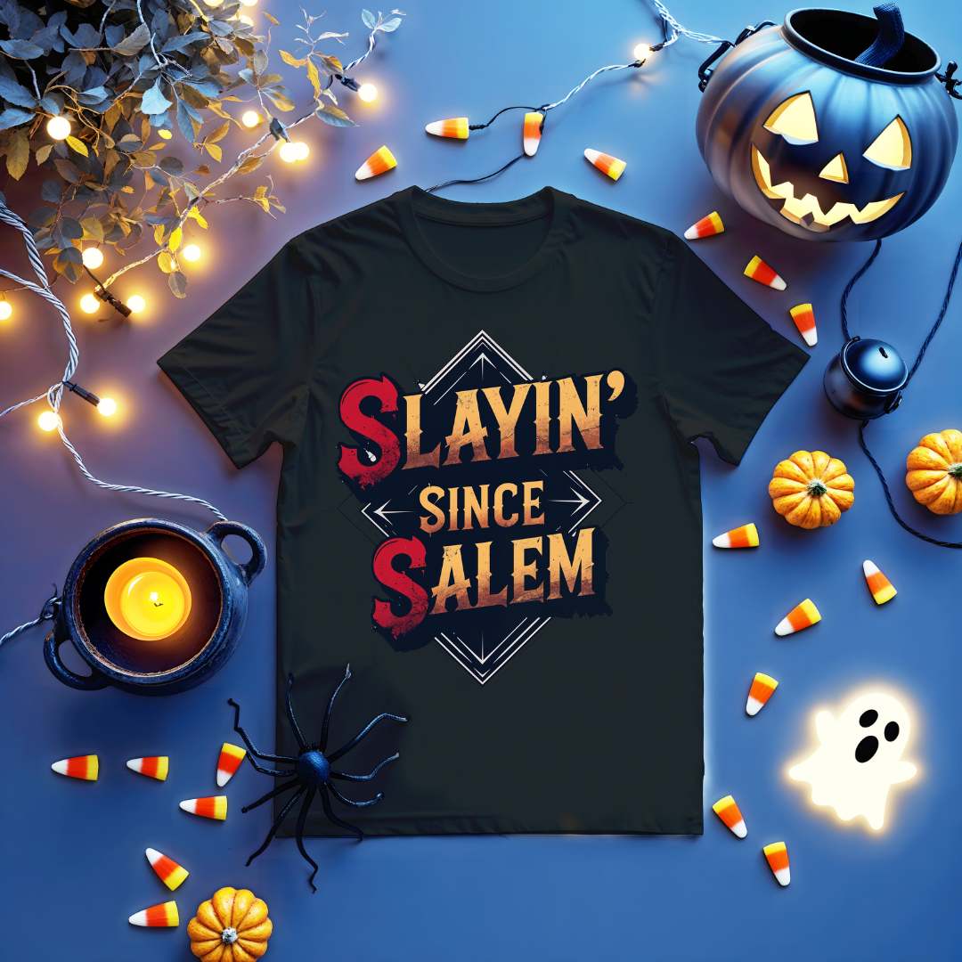 Salem witch meme-style graphic tee in black color