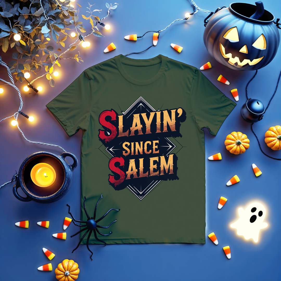 Salem witch meme-style graphic tee in black color