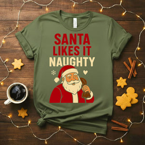 Santa Likes It Naughty Funny Flirty Christmas T-Shirt
