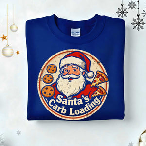 βSanta Carb Loading Retro Christmas Sweatshirt β funny gym and foodie meme retro holiday sweatshirt by Memez.Store.β