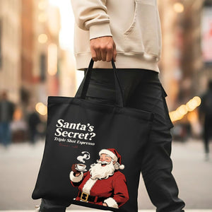 Santa's Secret funny Christmas chaos tote bag