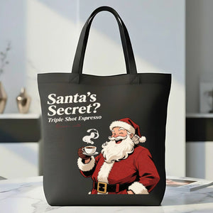 Santa's Secret funny Christmas chaos tote bag