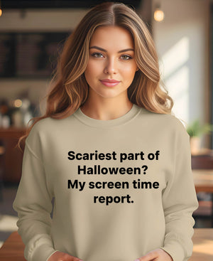Unisex spooky season sweatshirt with screen time meme
