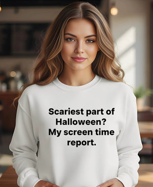 “Dark humor spooky sweatshirt about screen time