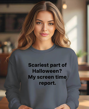 “Dark humor spooky sweatshirt about screen time