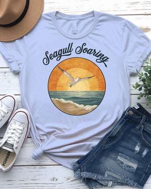 Nature-inspired seagull tee in soft colors for beach lovers