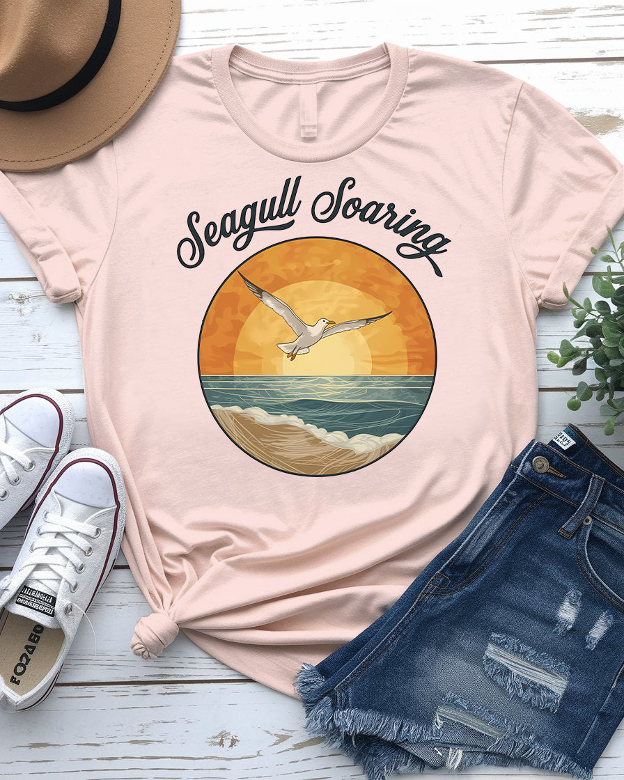 Nature-inspired seagull tee in soft colors for beach lovers
