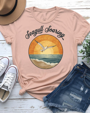Nature-inspired seagull tee in soft colors for beach lovers