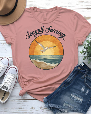 Nature-inspired seagull tee in soft colors for beach lovers