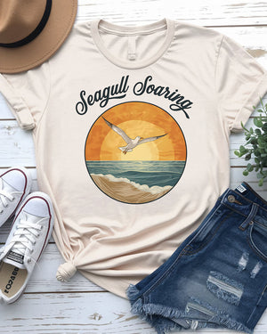 Nature-inspired seagull tee in soft colors for beach lovers