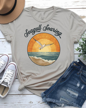 Nature-inspired seagull tee in soft colors for beach lovers