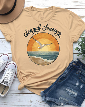 Nature-inspired seagull tee in soft colors for beach lovers